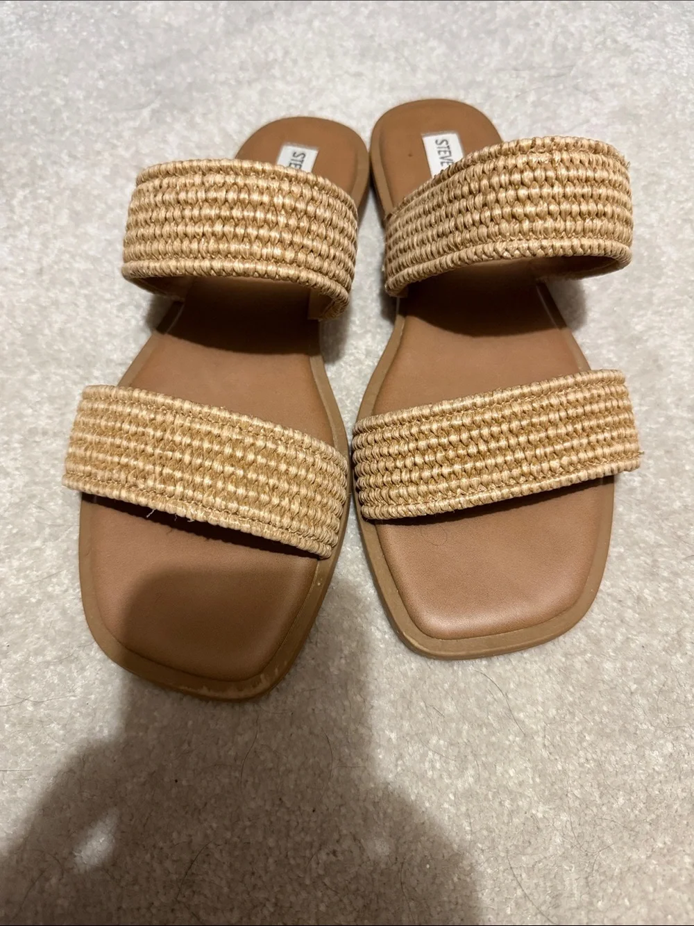 Steve Madden Tan Woven Double-Strap Slide Sandals